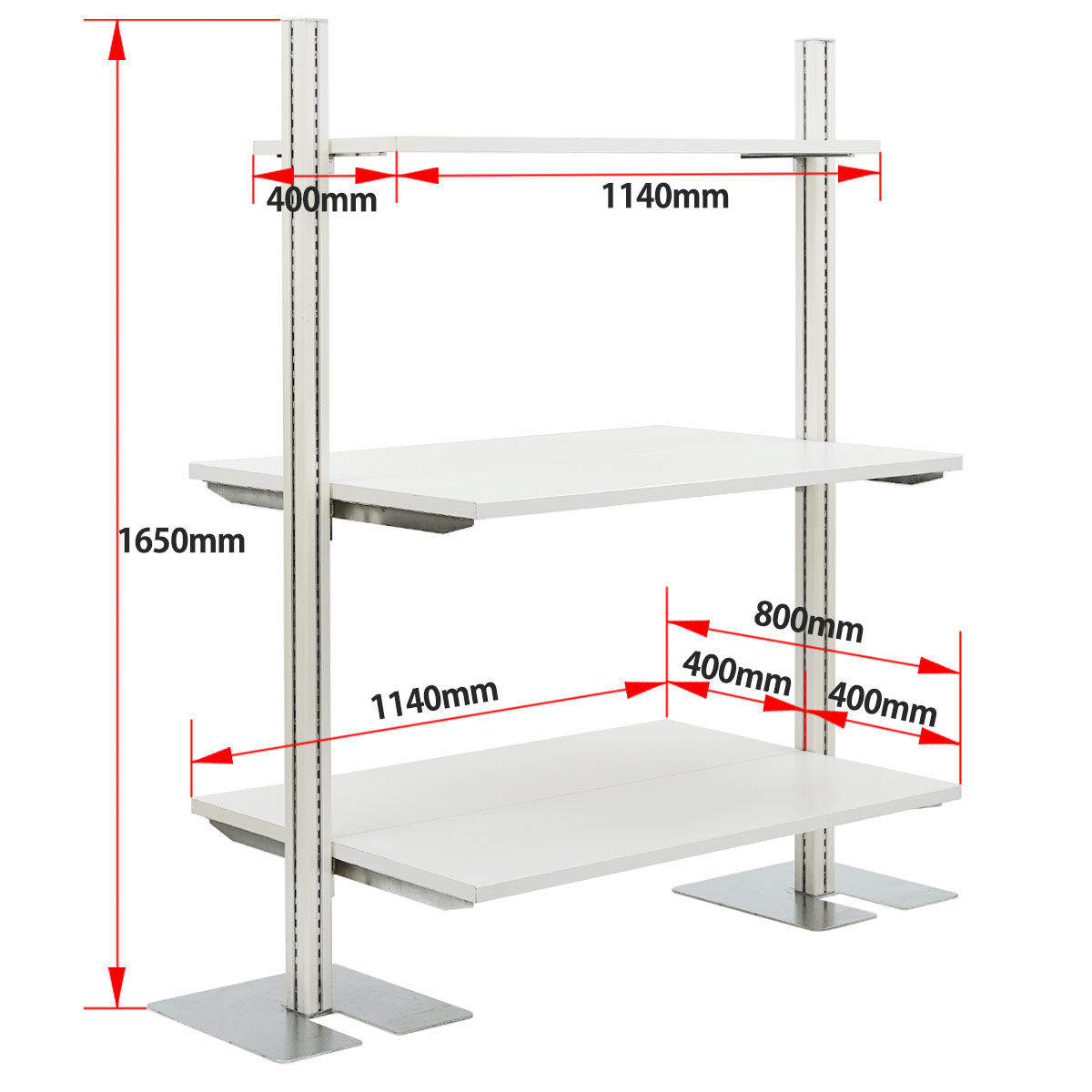 ホワイトポール什器(両面棚セットH1650)