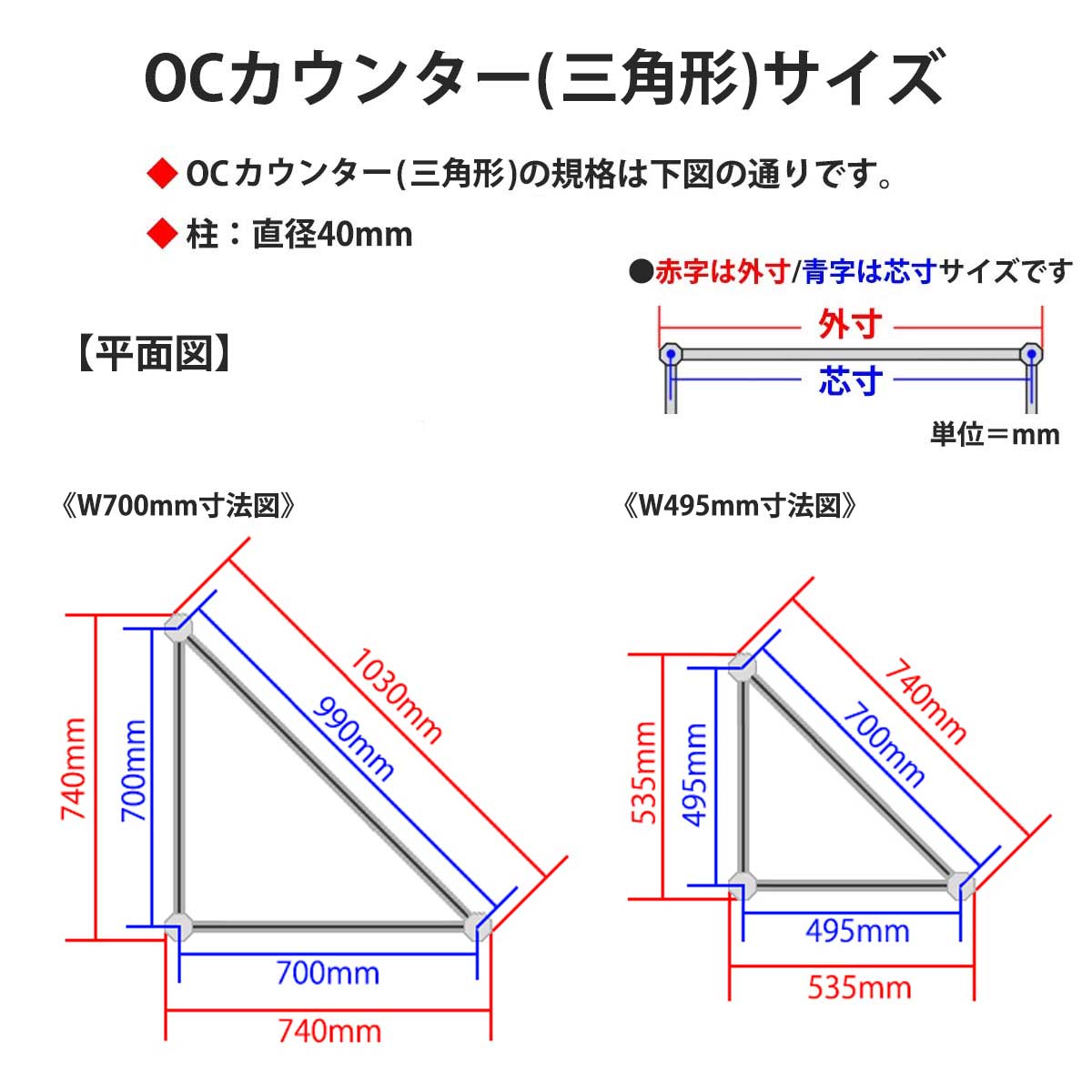 OCカウンター(三角形)H900×W740mm